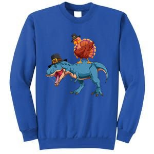 Turkey Riding Trex Dinosaur Thanksgiving Day Pilgrim Gift Tall Sweatshirt