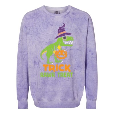 Trick Rawr Treat Dinosaur Dino Trex Halloween Cute Gift Colorblast Crewneck Sweatshirt