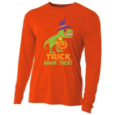 Trick Rawr Treat Dinosaur Dino Trex Halloween Cute Gift Cooling Performance Long Sleeve Crew