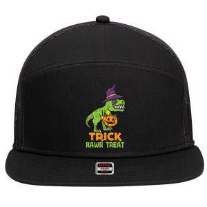 Trick Rawr Treat Dinosaur Dino Trex Halloween Cute Gift 7 Panel Mesh Trucker Snapback Hat