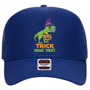 Trick Rawr Treat Dinosaur Dino Trex Halloween Cute Gift High Crown Mesh Back Trucker Hat