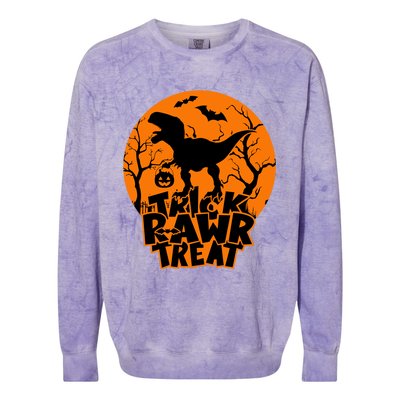 Trick Rawr Treat Dinosaur TRex Full Moon Bat Halloween Cool Gift Colorblast Crewneck Sweatshirt