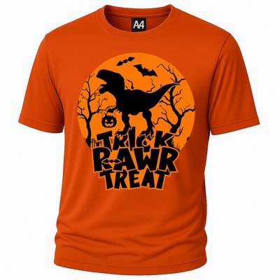 Trick Rawr Treat Dinosaur TRex Full Moon Bat Halloween Cool Gift Cooling Performance Crew T-Shirt