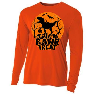 Trick Rawr Treat Dinosaur TRex Full Moon Bat Halloween Cool Gift Cooling Performance Long Sleeve Crew