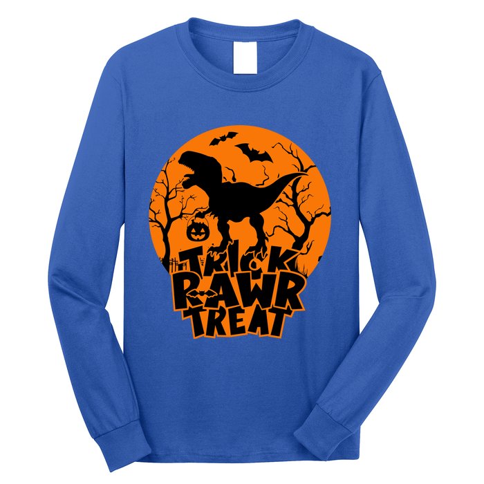 Trick Rawr Treat Dinosaur TRex Full Moon Bat Halloween Cool Gift Long Sleeve Shirt