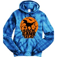 Trick Rawr Treat Dinosaur TRex Full Moon Bat Halloween Cool Gift Tie Dye Hoodie