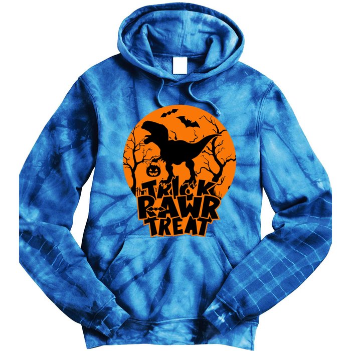 Trick Rawr Treat Dinosaur TRex Full Moon Bat Halloween Cool Gift Tie Dye Hoodie