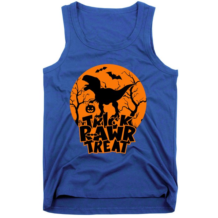 Trick Rawr Treat Dinosaur TRex Full Moon Bat Halloween Cool Gift Tank Top