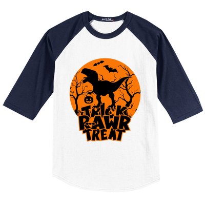 Trick Rawr Treat Dinosaur TRex Full Moon Bat Halloween Cool Gift Baseball Sleeve Shirt