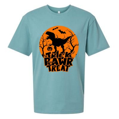 Trick Rawr Treat Dinosaur TRex Full Moon Bat Halloween Cool Gift Sueded Cloud Jersey T-Shirt