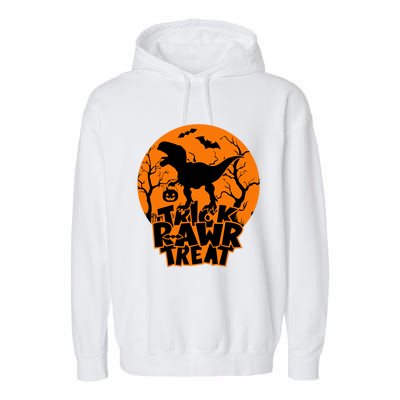 Trick Rawr Treat Dinosaur TRex Full Moon Bat Halloween Cool Gift Garment-Dyed Fleece Hoodie