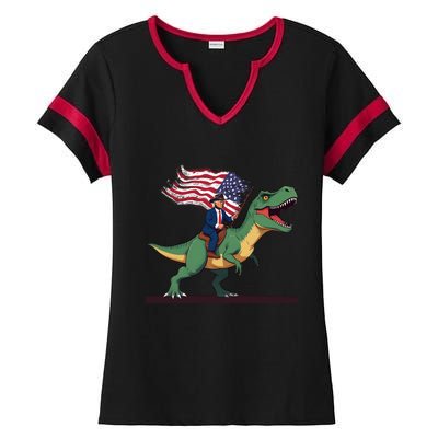 Trump Riding Trex July 4th Gift Ladies Halftime Notch Neck Tee