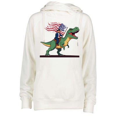 Trump Riding Trex July 4th Gift Womens Funnel Neck Pullover Hood