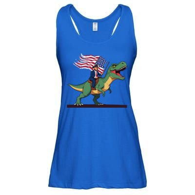 Trump Riding Trex July 4th Gift Ladies Essential Flowy Tank