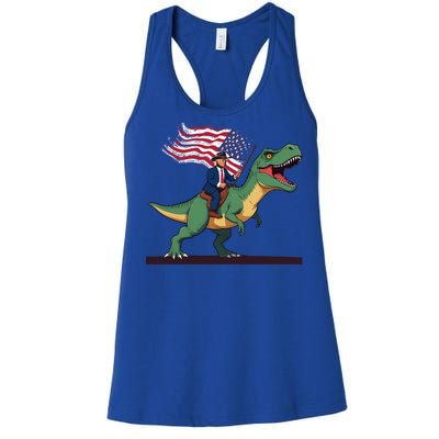 Trump Riding Trex July 4th Gift Women's Racerback Tank