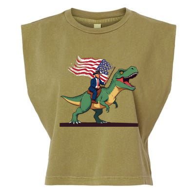 Trump Riding Trex July 4th Gift Garment-Dyed Women's Muscle Tee