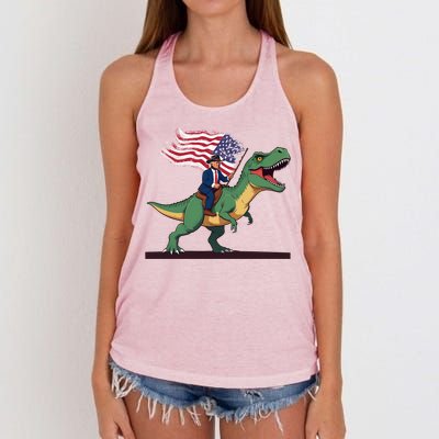 Trump Riding Trex July 4th Gift Women's Knotted Racerback Tank