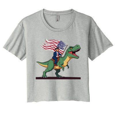 Trump Riding Trex July 4th Gift Women's Crop Top Tee