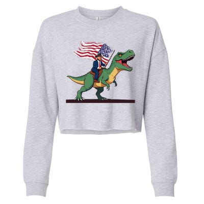 Trump Riding Trex July 4th Gift Cropped Pullover Crew