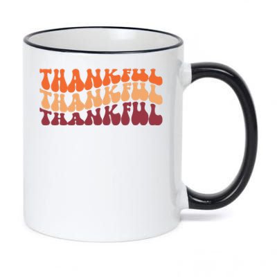 Thankful Retro Thanksgiving 11oz Black Color Changing Mug