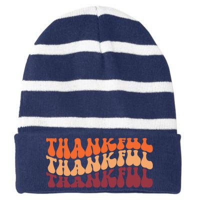 Thankful Retro Thanksgiving Striped Beanie with Solid Band