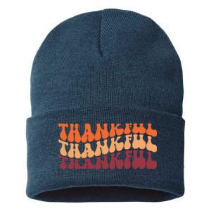 Thankful Retro Thanksgiving Sustainable Knit Beanie