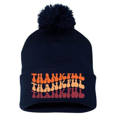 Thankful Retro Thanksgiving Pom Pom 12in Knit Beanie