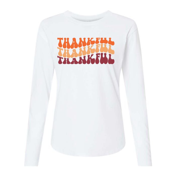 Thankful Retro Thanksgiving Womens Cotton Relaxed Long Sleeve T-Shirt