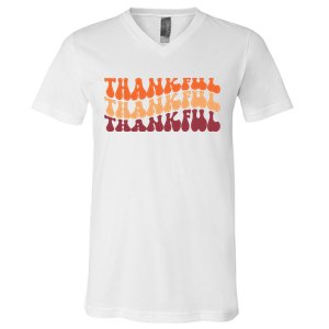 Thankful Retro Thanksgiving V-Neck T-Shirt