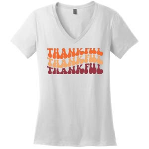 Thankful Retro Thanksgiving Women's V-Neck T-Shirt