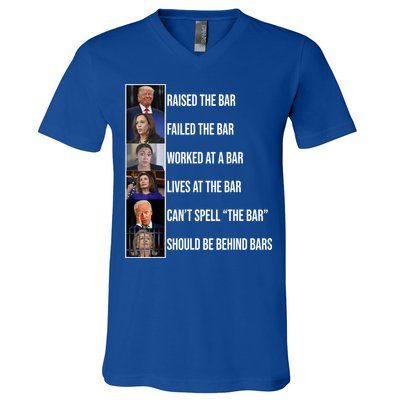 Trump Raised The Bar Biden Cant Spell The Bar Funny Republican V-Neck T-Shirt
