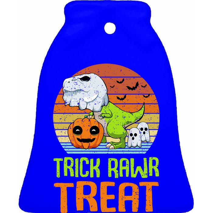 Trick Rawr Treat Funny Dinosaur TRex Halloween Costume Gift Ceramic Bell Ornament