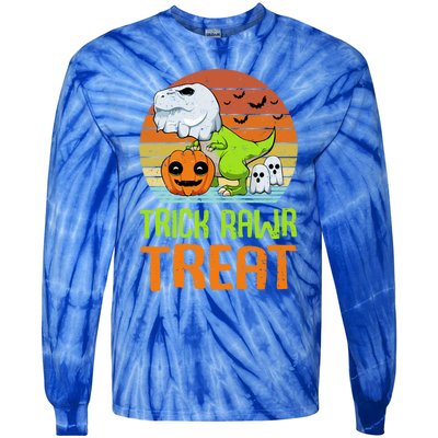 Trick Rawr Treat Funny Dinosaur TRex Halloween Costume Gift Tie-Dye Long Sleeve Shirt