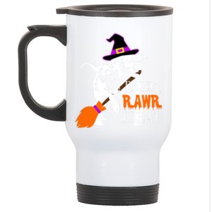 Trick Rawr Treat Funny Halloween Pun TRex Dinosaur Witch Gift Stainless Steel Travel Mug