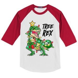 Tree Rex T Rex Dinosaur Christmas Tree Funny Xmas Gift Kids Colorblock Raglan Jersey