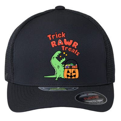 Trick Rawr Treat Dinosaur Trex Halloween Gift Flexfit Unipanel Trucker Cap