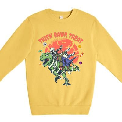 Trick Rawr Treat Halloween Dabbing Skeleton Trex Pumpkin Gift Premium Crewneck Sweatshirt