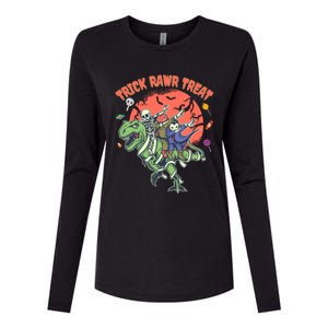 Trick Rawr Treat Halloween Dabbing Skeleton Trex Pumpkin Gift Womens Cotton Relaxed Long Sleeve T-Shirt