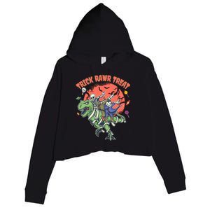 Trick Rawr Treat Halloween Dabbing Skeleton Trex Pumpkin Gift Crop Fleece Hoodie