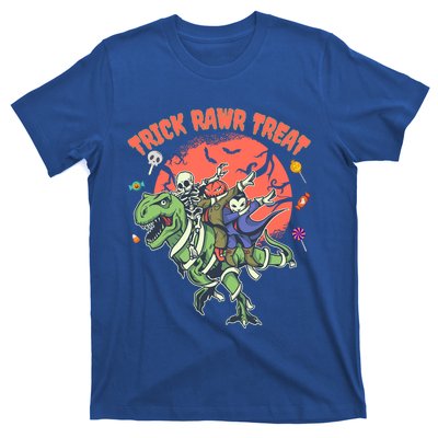 Trick Rawr Treat Halloween Dabbing Skeleton Trex Pumpkin Gift T-Shirt