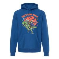 Trick Rawr Treat Halloween Dabbing Skeleton Trex Pumpkin Gift Premium Hoodie