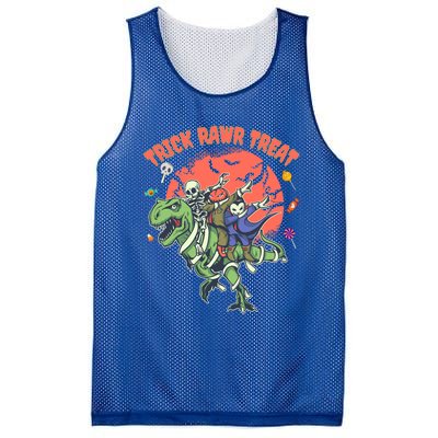 Trick Rawr Treat Halloween Dabbing Skeleton Trex Pumpkin Gift Mesh Reversible Basketball Jersey Tank