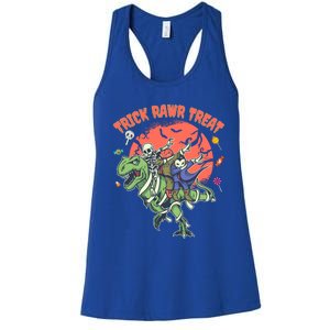 Trick Rawr Treat Halloween Dabbing Skeleton Trex Pumpkin Gift Women's Racerback Tank