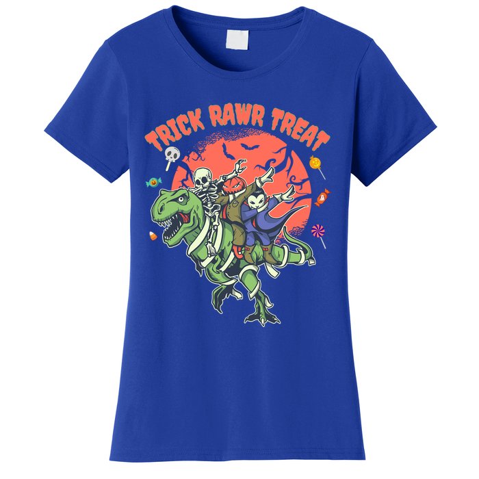 Trick Rawr Treat Halloween Dabbing Skeleton Trex Pumpkin Gift Women's T-Shirt