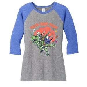 Trick Rawr Treat Halloween Dabbing Skeleton Trex Pumpkin Gift Women's Tri-Blend 3/4-Sleeve Raglan Shirt