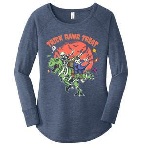 Trick Rawr Treat Halloween Dabbing Skeleton Trex Pumpkin Gift Women's Perfect Tri Tunic Long Sleeve Shirt