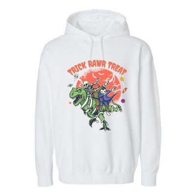 Trick Rawr Treat Halloween Dabbing Skeleton Trex Pumpkin Gift Garment-Dyed Fleece Hoodie