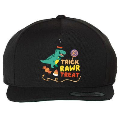 Trick Rawr Treat Halloween Dino TRex Pumpkin Horror Gift Wool Snapback Cap