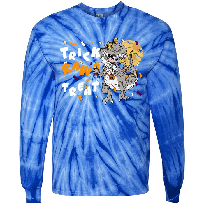 Trick Rawr Treat Halloween T Rex Dinosaur Gift Tie-Dye Long Sleeve Shirt