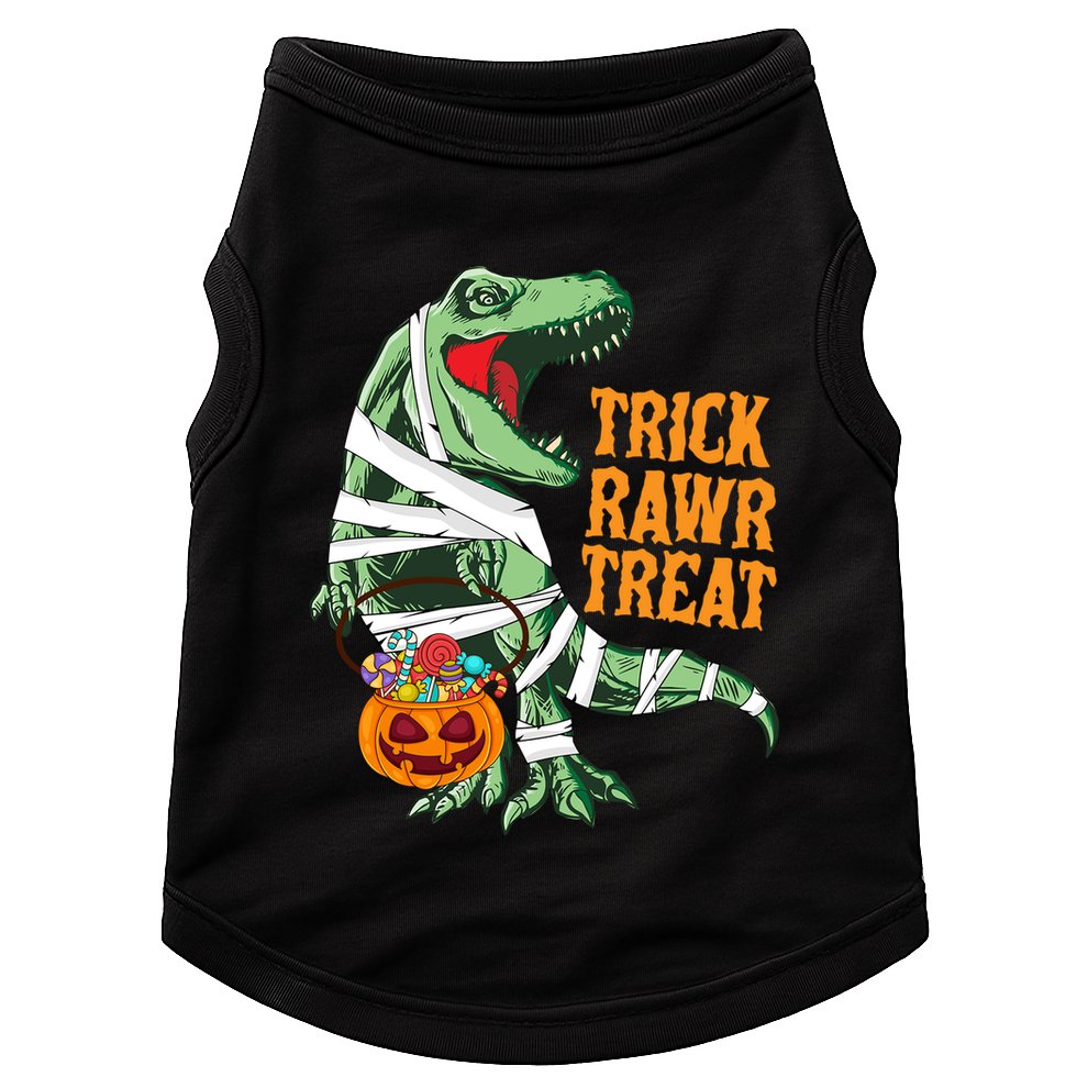 Trick Rawr Treat Halloween TRex Dinosaur Ghost Print Gift Doggie Tank